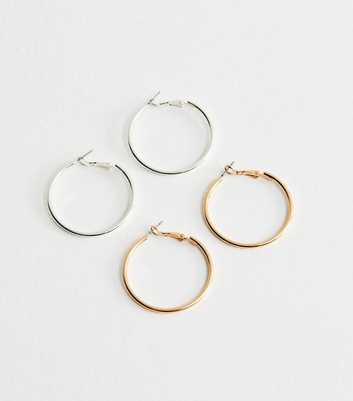 Pack of 2 Gold and Silver Tone 40mm Hoop Earrings