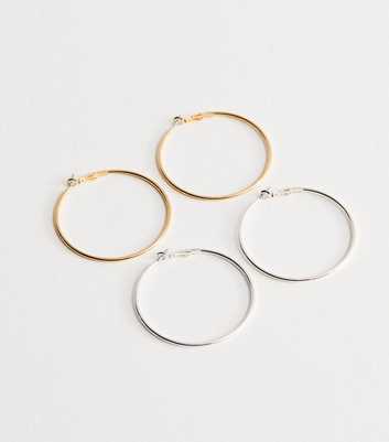 Pack of 2 Gold and Silver Tone 60mm Hoop Earrings