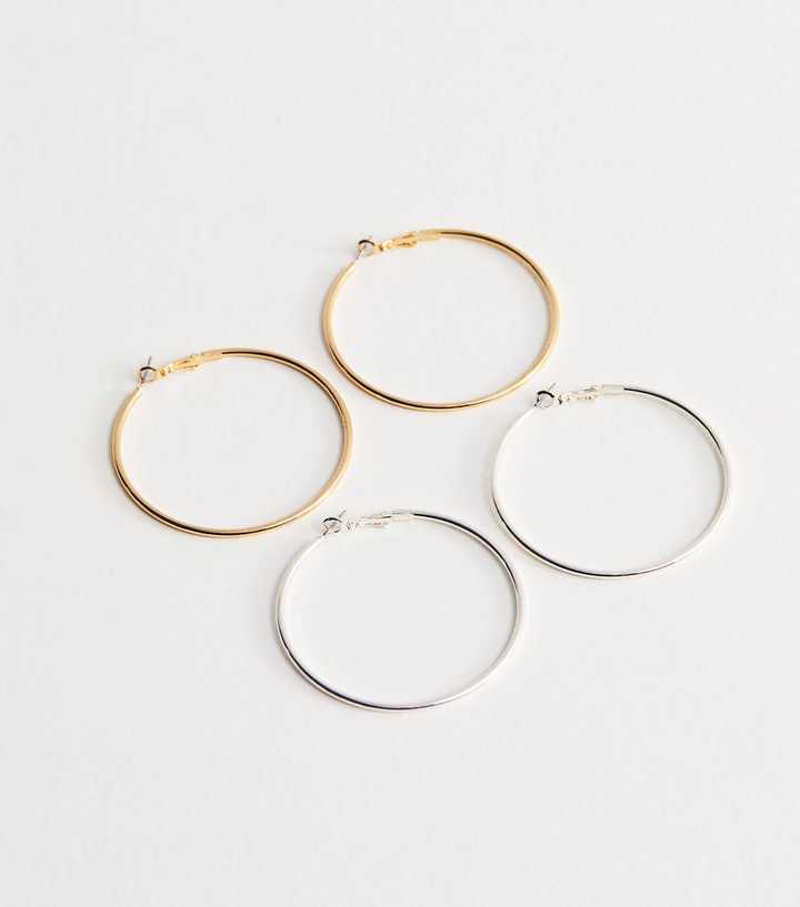 Pack of 2 Gold and Silver Tone 60mm Hoop Earrings