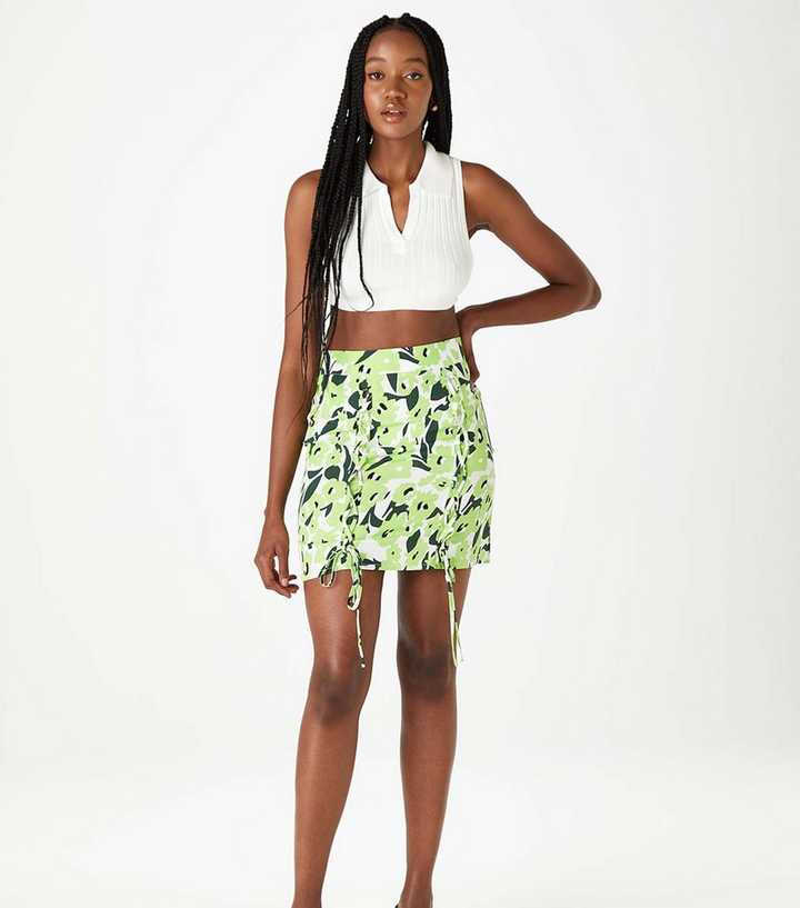 Urban Bliss Green Printed Lace Up Mini Skirt