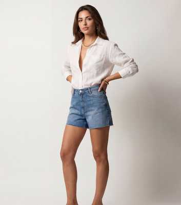 Urban Bliss Blue Raw Hem Mom Shorts