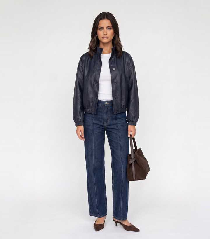 Urban Bliss Navy Faux Leather Oversized Jacket