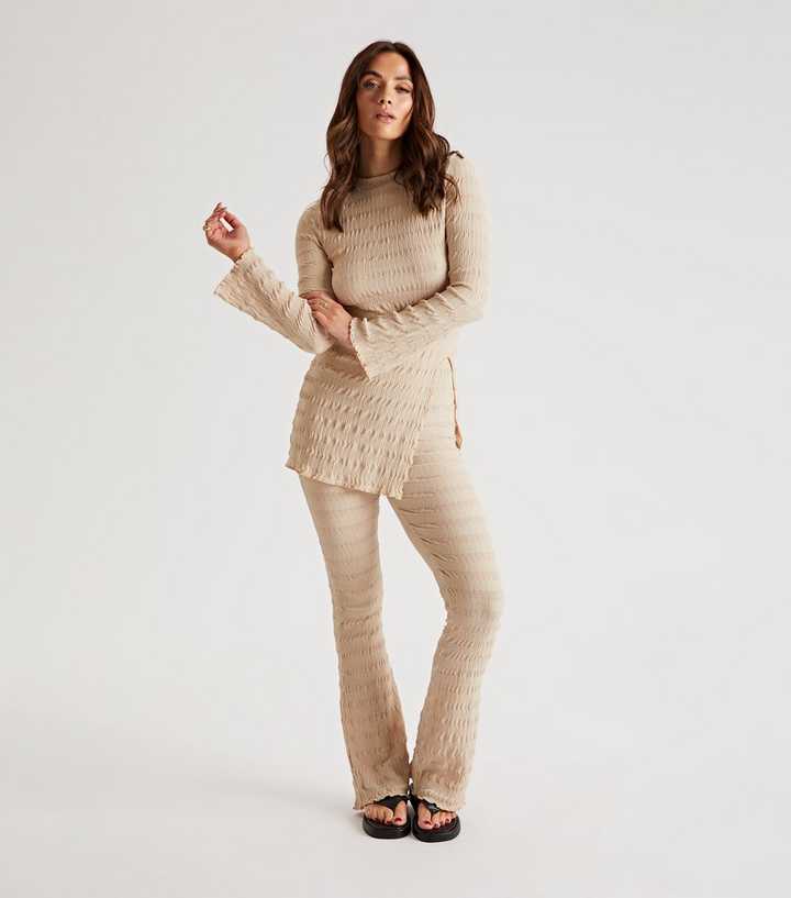 Urban Bliss Stone Textured Flared Trousers and Top Set