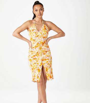Urban Bliss Yellow Floral Print Halter Neck Slip Dress