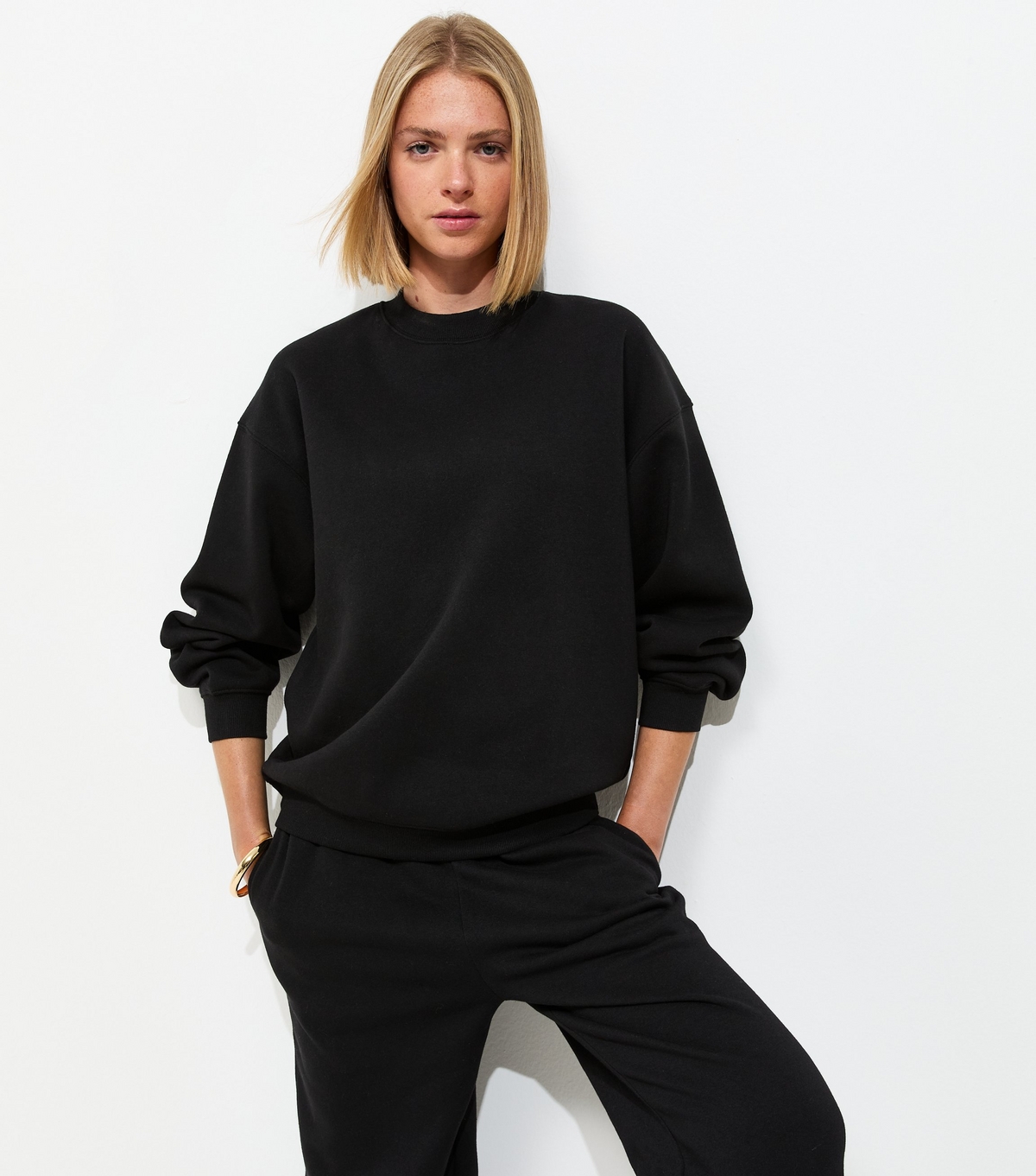 Women's Black Cotton Rich Relaxed Sweatshirt New Look