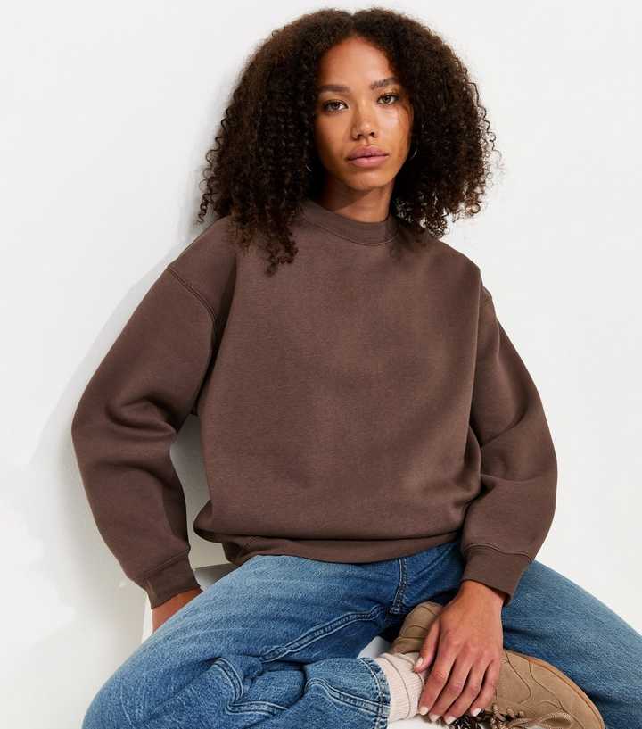 Dark Brown Cotton Rich Relaxed Sweatshirt