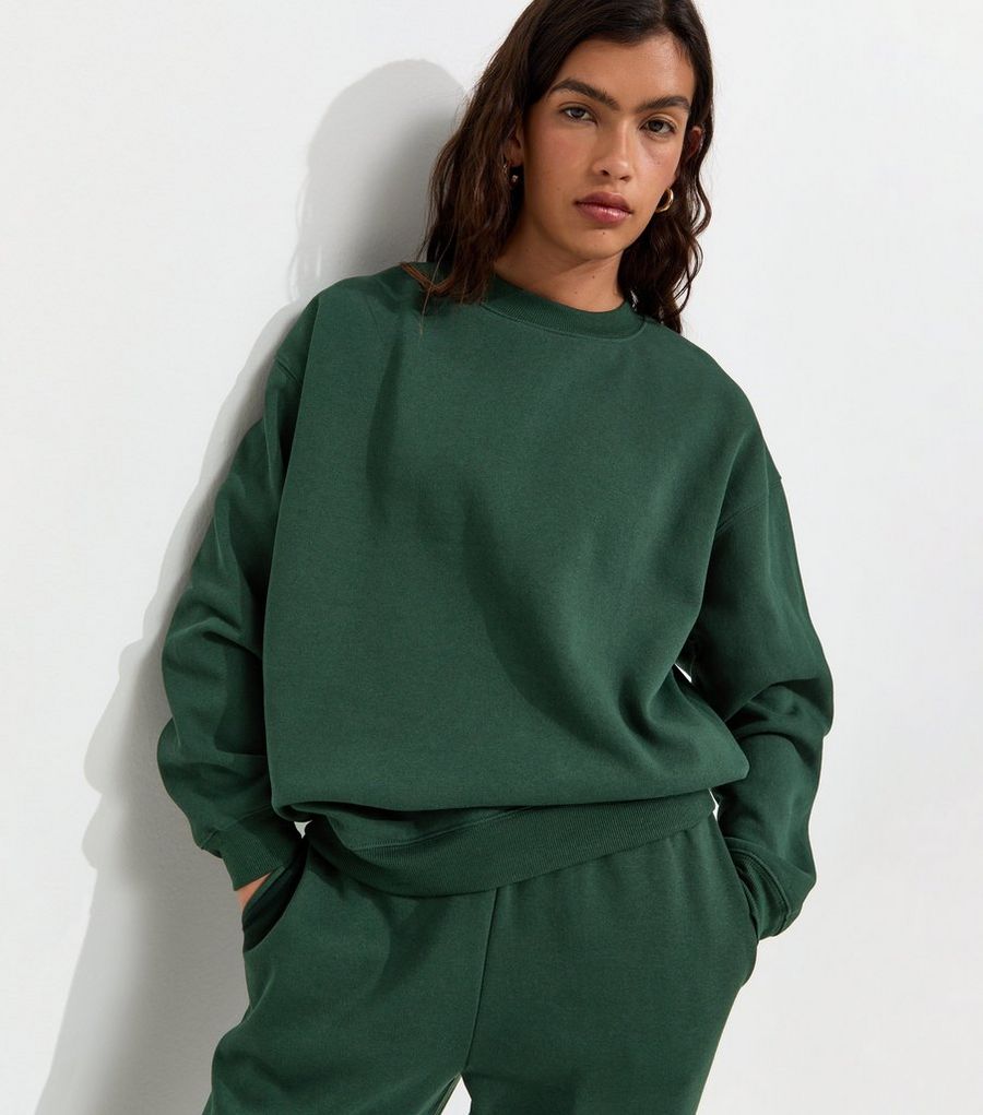 Dark Green Cotton Rich Relaxed Sweatshirt