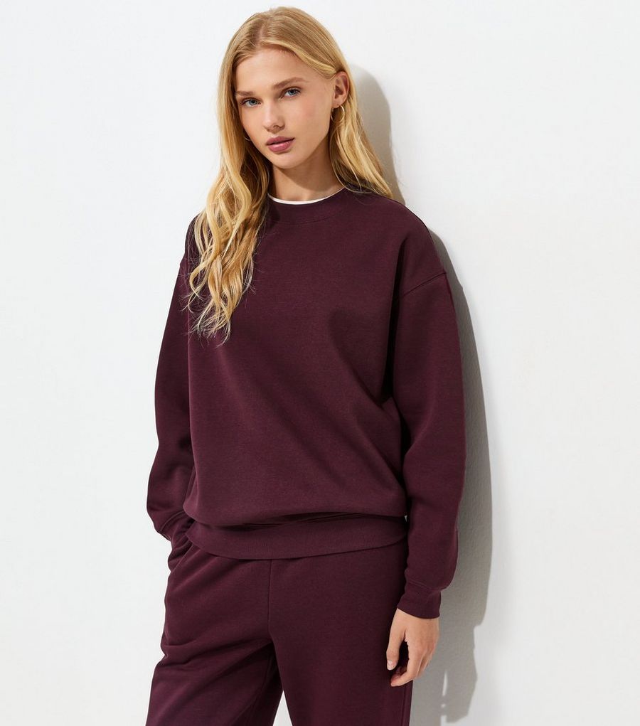 Dark Burgundy Cotton Rich Relaxed Sweatshirt