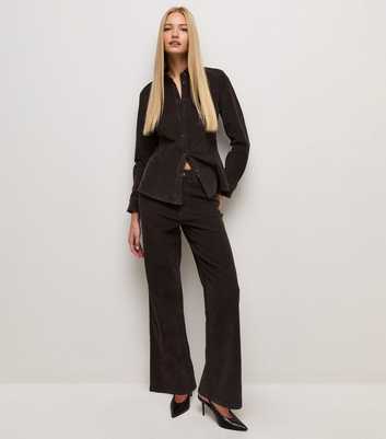 Dark Brown Cotton Rich Corduroy Adalae Wide Leg Jeans