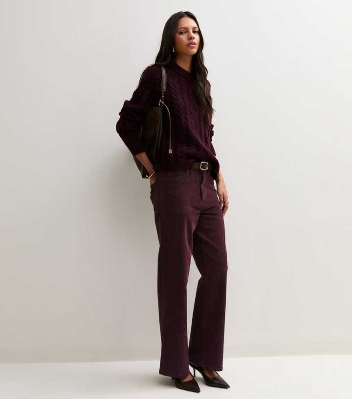 Burgundy Cotton Rich Corduroy Adalae Wide Leg Jeans