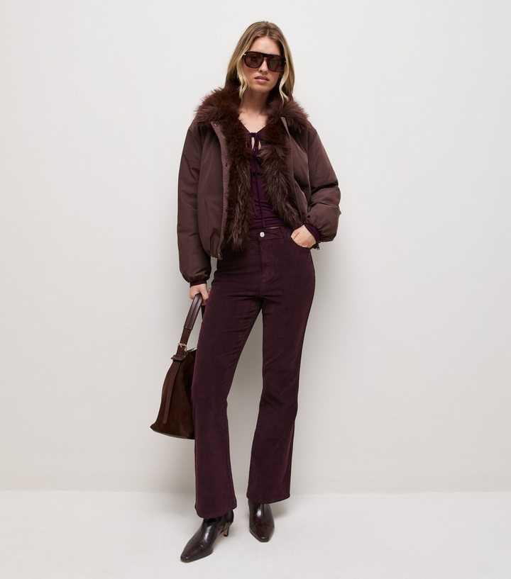 Dark Burgundy Cotton Corduroy Bootcut Trousers