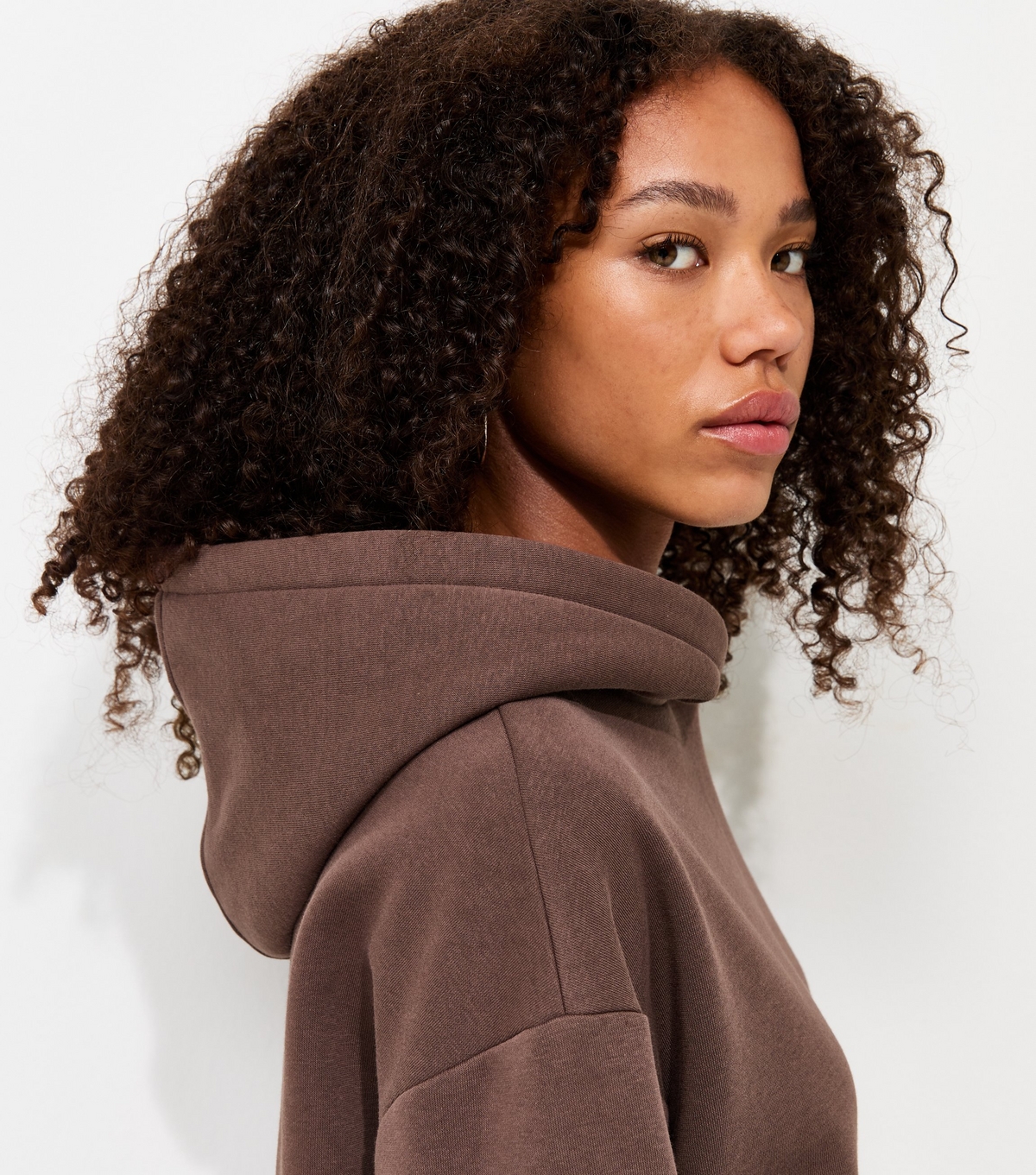 Women's Dark Brown Cotton Rich Long Sleeve Hoodie New Look