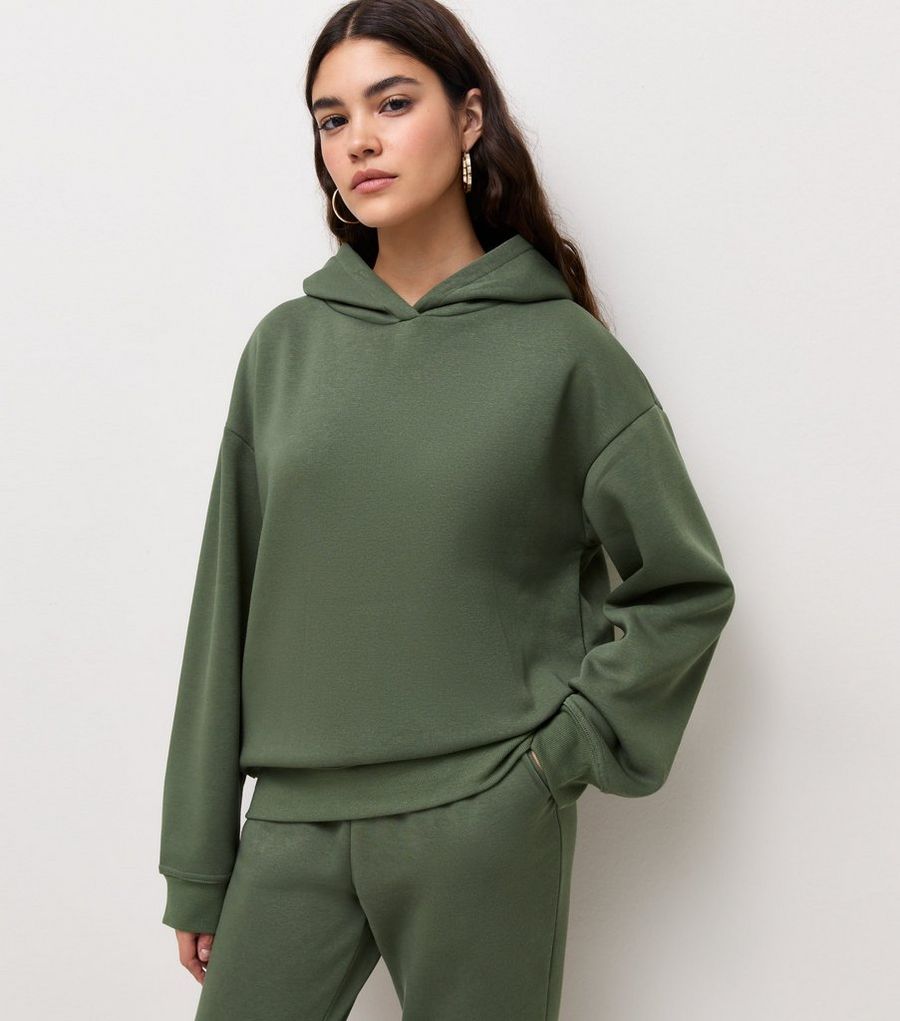 Dark Khaki Cotton Rich Long Sleeve Hoodie