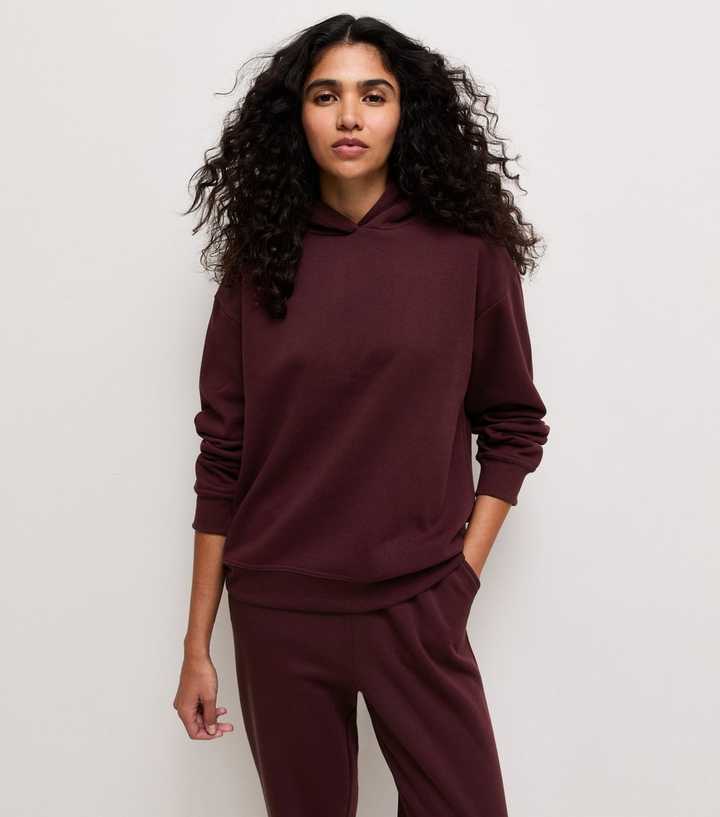 Dark Burgundy Cotton Rich Long Sleeve Hoodie