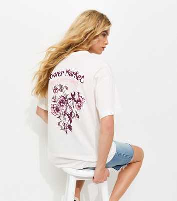 Off White Cotton Flower Market Oversized T-Shirt