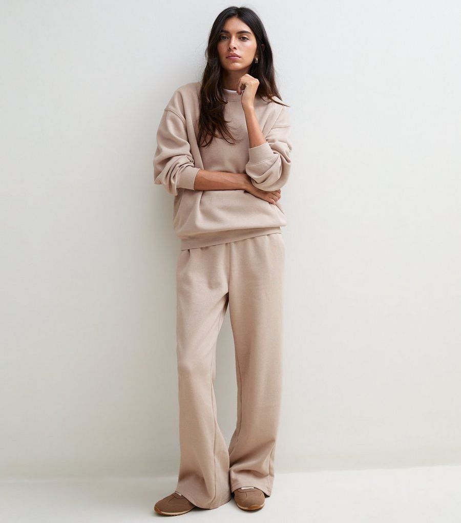 Light Brown Cotton Rich Wide Leg Joggers