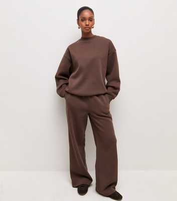 Dark Brown Cotton Rich Wide Leg Joggers