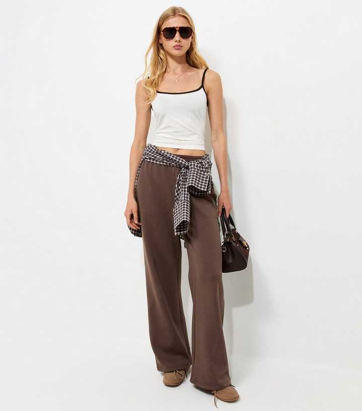 Dark Brown Cotton Rich Wide Leg Joggers