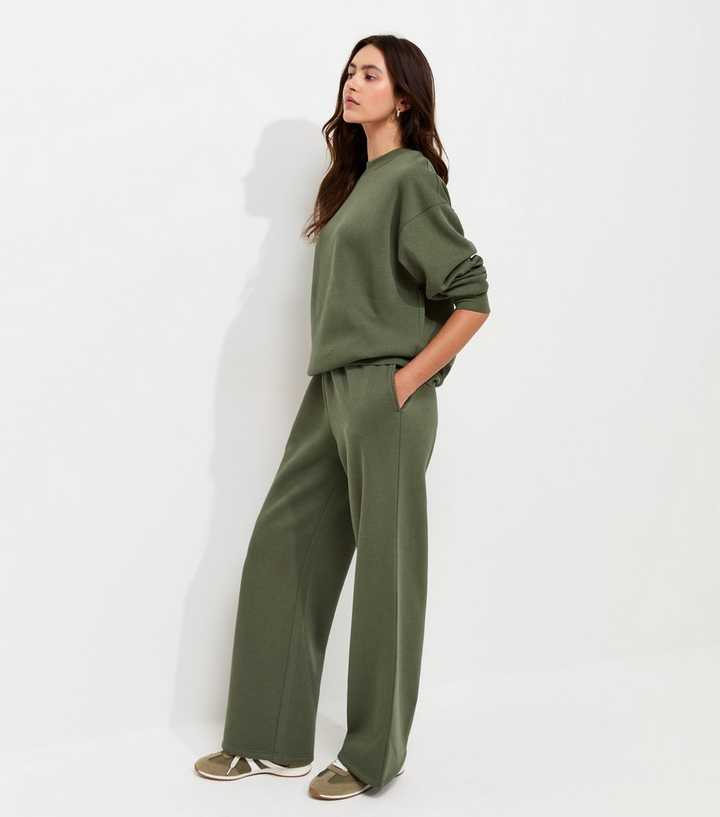 Dark Khaki Cotton Rich Wide Leg Joggers