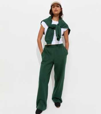 Dark Green Cotton Rich Wide Leg Joggers