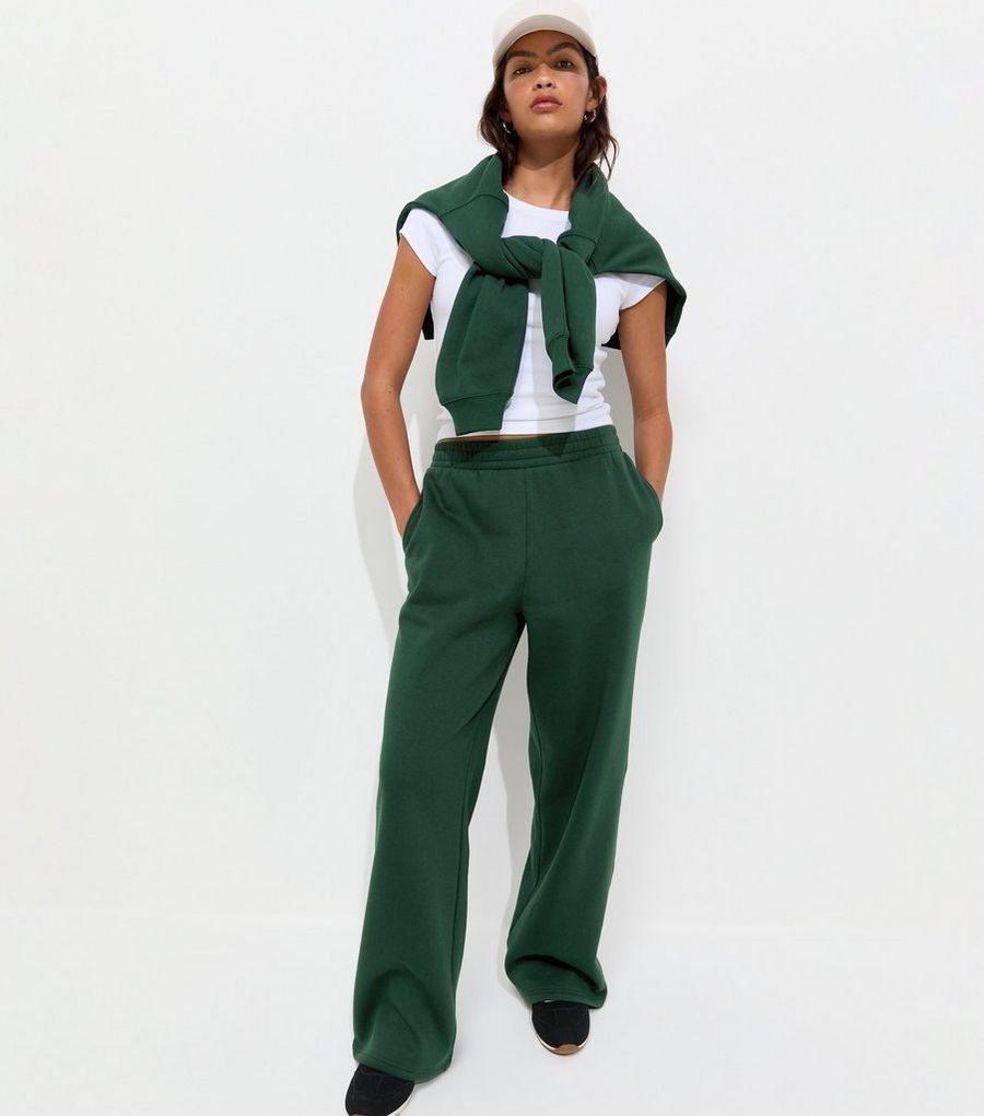 Dark Green Cotton Rich Wide Leg Joggers