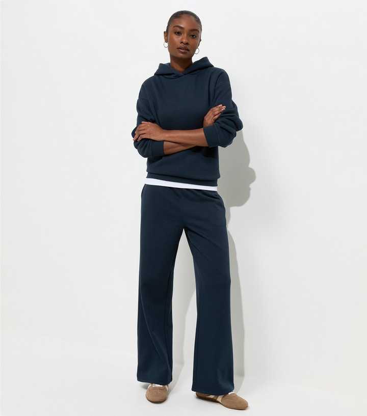 Navy Cotton Rich Wide Leg Joggers