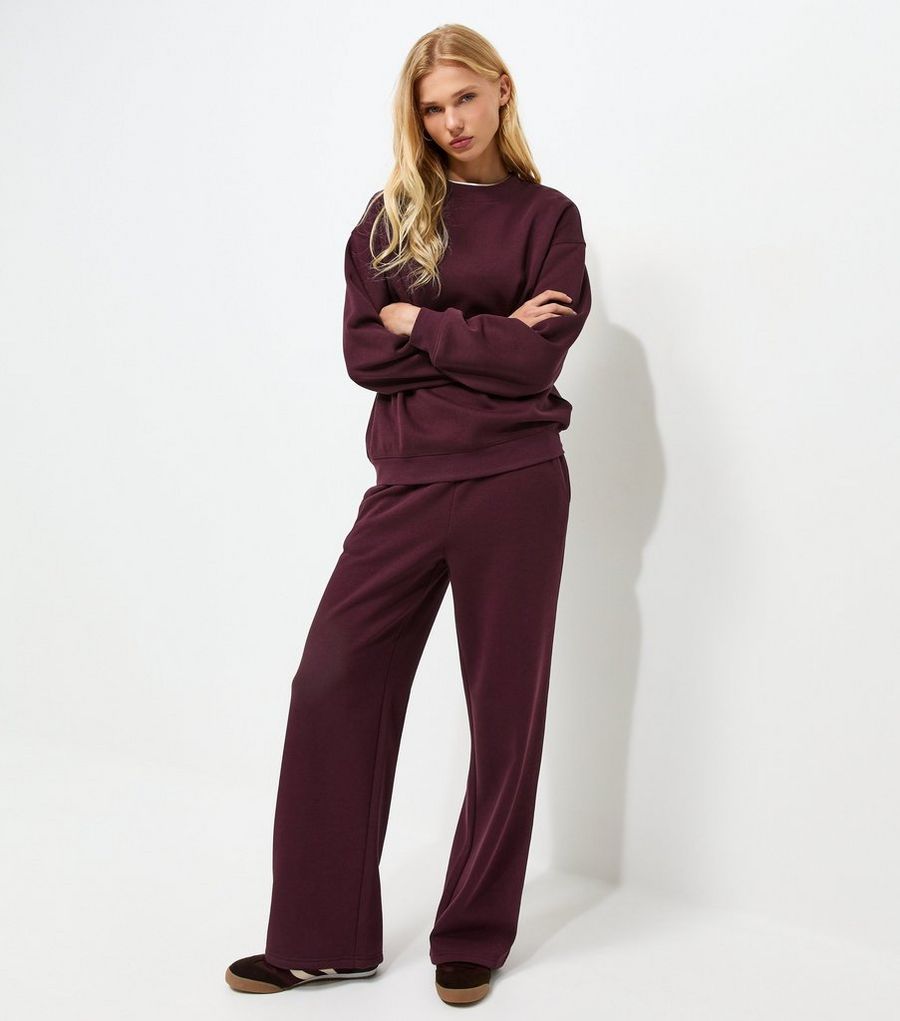 Dark Burgundy Cotton Rich Wide Leg Joggers