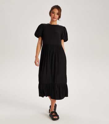Urban Bliss Black Puff Sleeve Tiered Skirt Midi Dress