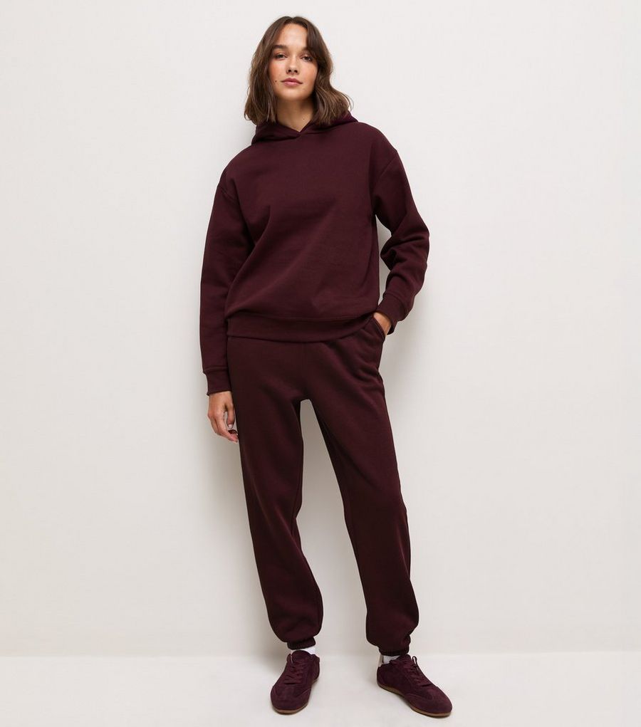 Dark Burgundy Cotton Rich Cuffed Joggers