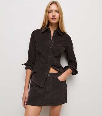 Dark Brown Cotton Rich  Micro Corduroy Mini Skirt
