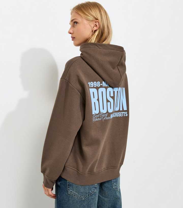 Dark Brown Boston Logo Hoodie