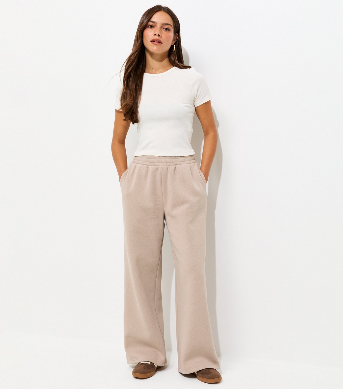 Women's Petite Light Brown Cotton Rich Wide Leg Joggers New Look