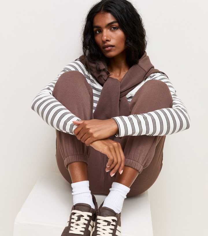 Petite Dark Brown Cotton Rich Cuffed Joggers