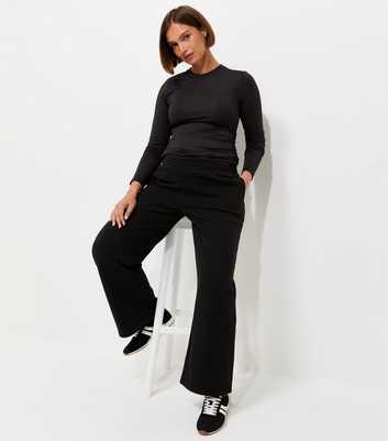 Maternity Black Cotton Rich Jersey Wide Leg Joggers