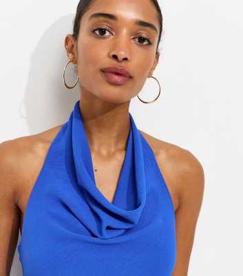 Bright Blue Cowl Halter Neck Top