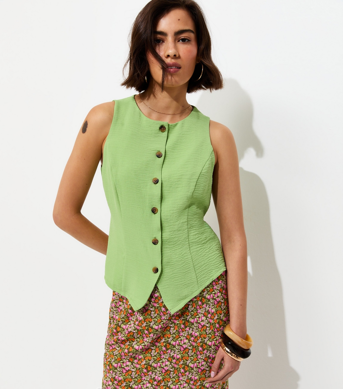 Women's Bright Green Crinkled Tie Back Waistcoat New Look