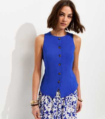 Bright Blue Crinkled Tie Back Waistcoat