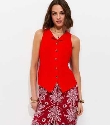 Bright Red Crinkled Tie Back Waistcoat