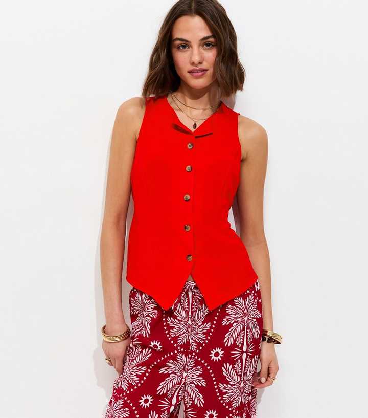 Bright Red Crinkled Tie Back Waistcoat