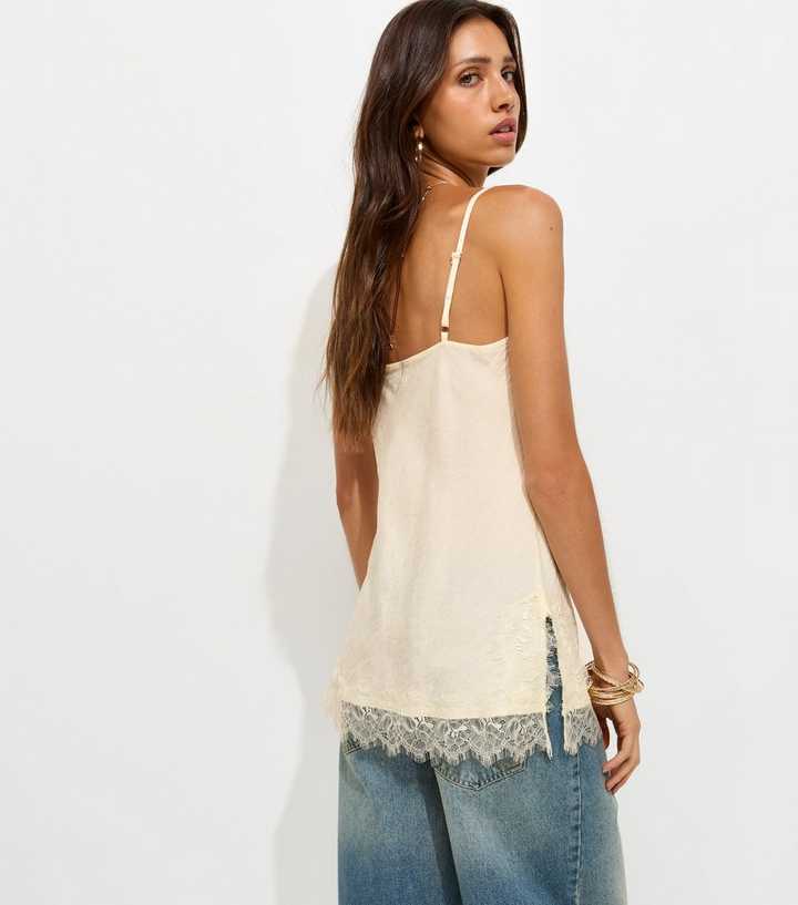 Off White Lace Trimmed Longline Cami Top