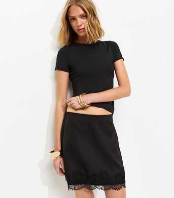 Black Slinky Jersey Crew Neck Top