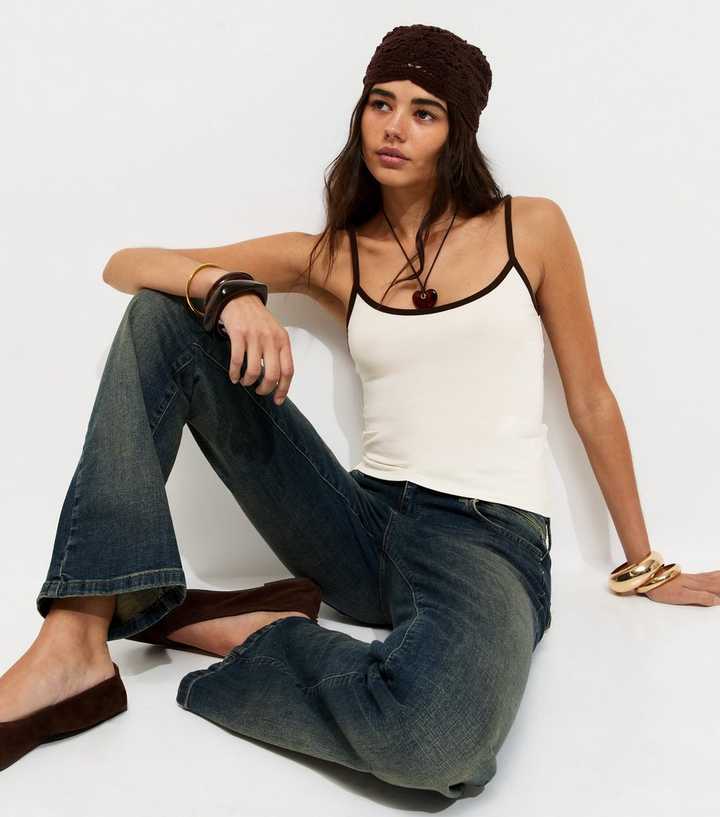 Cream Cotton Rich Contrast Trim Cami Top