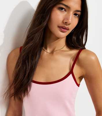 Pink Cotton Rich Contrast Trim Cami Top
