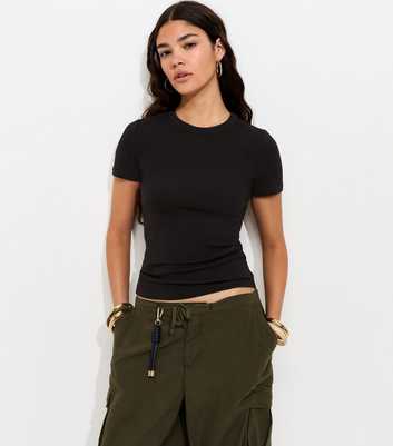 Black Cotton Rich Crew Neck Top