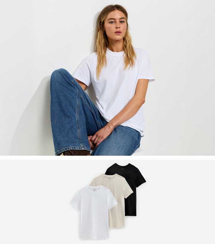 Brown Cotton Pack of Three Relaxed Fit T-Shirts