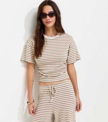 Brown Cotton Rich Striped Corset Tee