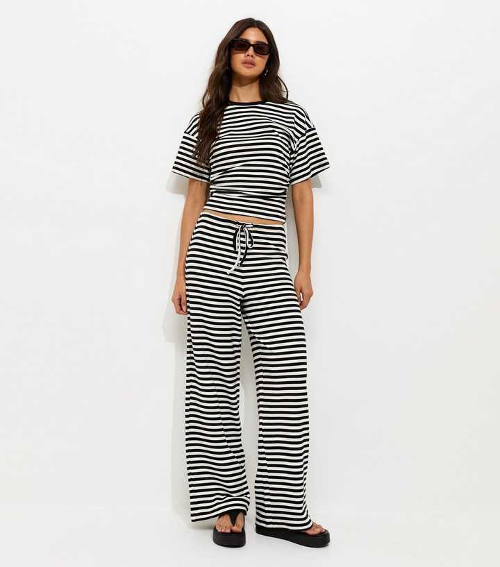 Black Striped Wide Leg Trousers