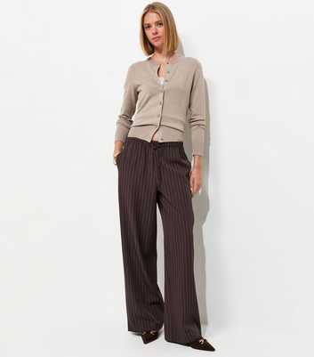 Brown Pinstripe Tailored Wide Leg Trousers