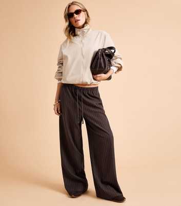 Brown Pinstripe Tailored Wide Leg Trousers