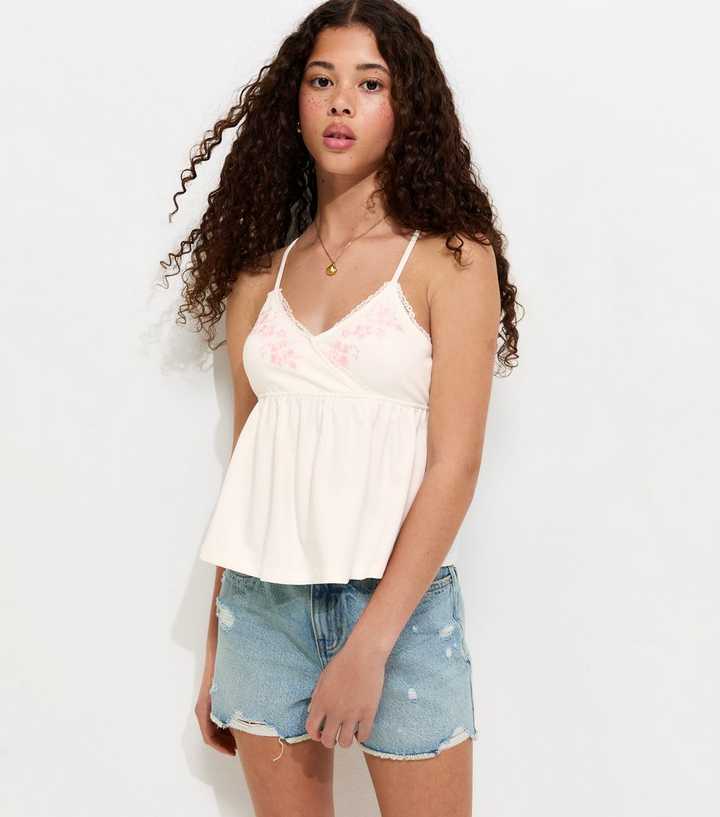 Girls White Embroidered Triangle Cami Top